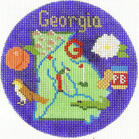 Travel Round ~ GEORGIA handpainted 4.25" Needlepoint Canvas by Silver Needle