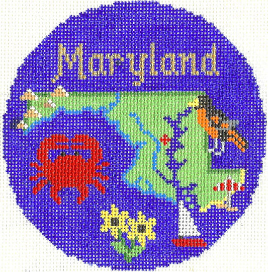 Round ~ State of MARYLAND handpainted 4.25" Needlepoint Canvas by Silver Needle