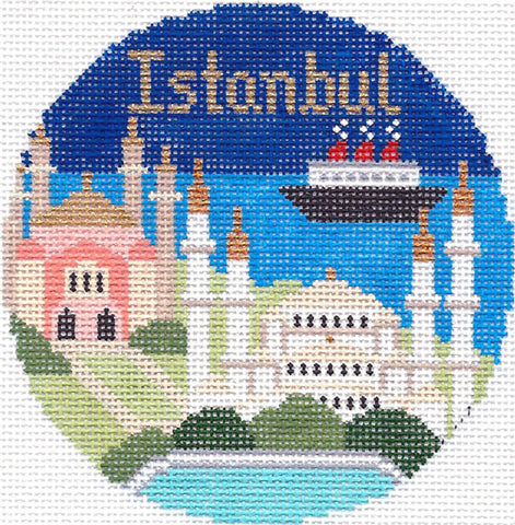 Travel Round ~ Istanbul, Turkey handpainted  4.25" Needlepoint Canvas by Silver Needle