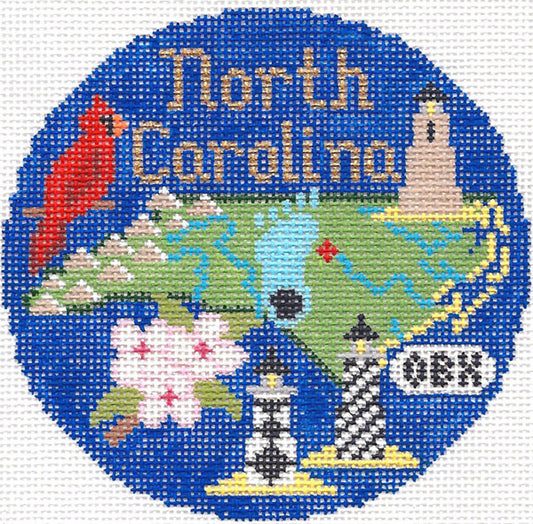 Round ~ North Carolina 4.25" handpainted 18 Mesh Needlepoint Canvas by Silver Needle