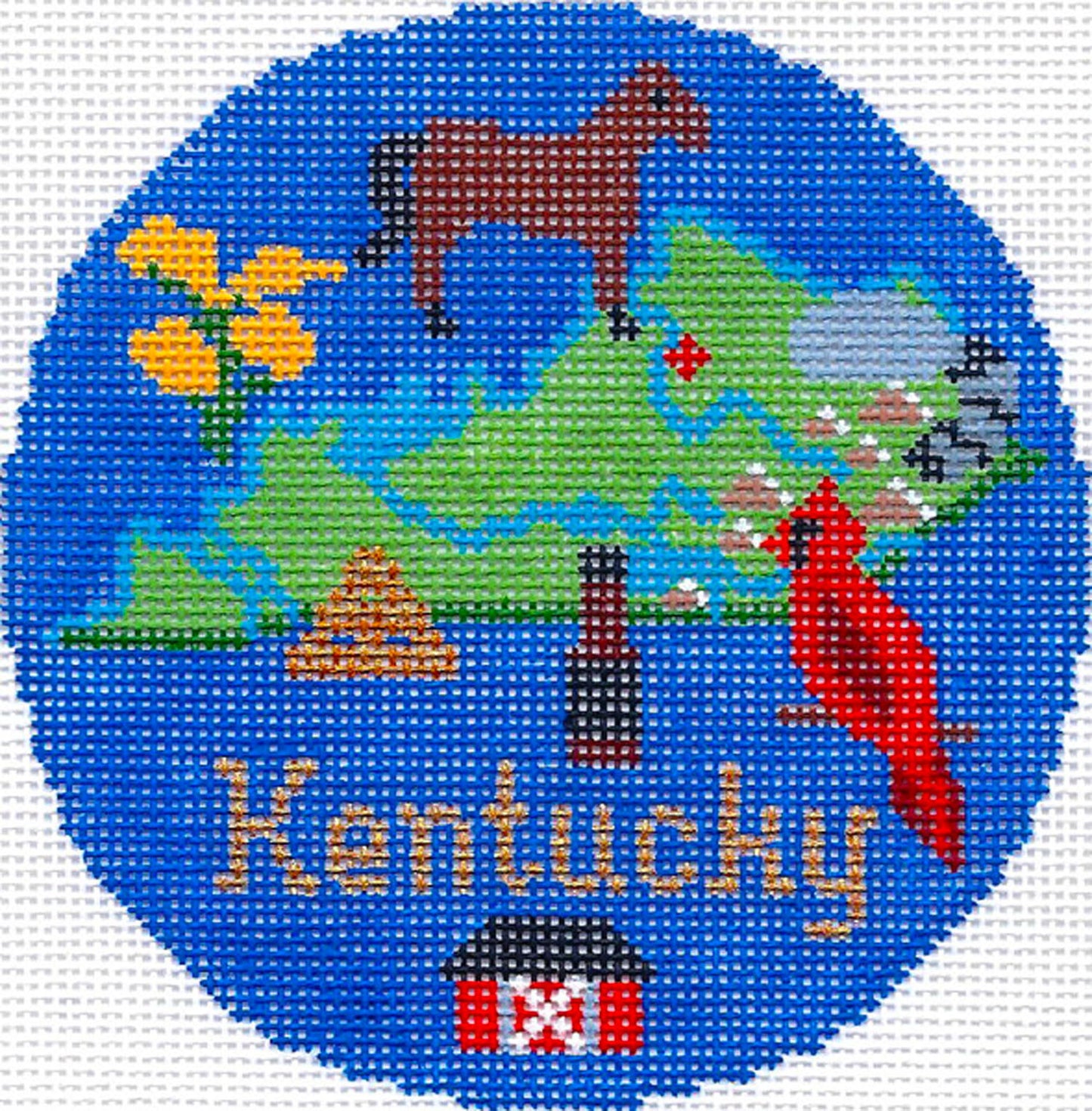 Travel Round ~ KENTUCKY handpainted 4.25" Needlepoint Ornament Canvas by Silver Needle
