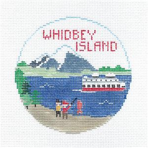 Travel Round ~ WHIDBEY ISLAND, WASHINGTON handpainted Needlepoint Canvas by Kathy Schenkel