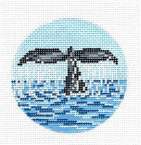 Round ~ WHALES TAIL  handpainted 3" Needlepoint Canvas by Needle Crossings