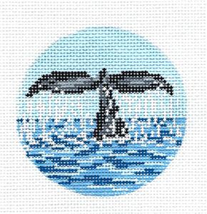 Round ~ WHALES TAIL  handpainted 3" Needlepoint Ornament Canvas by Needle Crossings