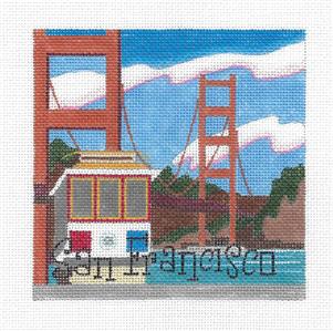 Travel Canvas ~ SAN FRANCISCO, CALIFORNIA handpainted 5" Sq. Needlepoint Canvas Raymond Crawford