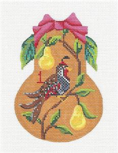 Kelly Clark Christmas Pear ~ 1 Partridge in a Pear Tree Pear handpainted Needlepoint Ornament Kelly Clark