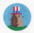 Round ~ Patriotic Hedgehog with Top Hat handpainted Needlepoint Canvas by ZIA ~ Danji