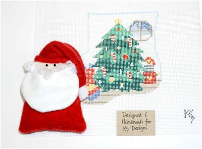 CANVAS SET ~ SANTA & CHRISTMAS TREE CANVAS SET HP 18 Mesh Needlepoint Mini Stocking Ornament by Kathy Schenkel
