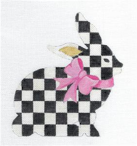 Easter Canvas ~ Black & White Checked Rabbit handpainted Needlepoint Canvas by Raymond Crawford