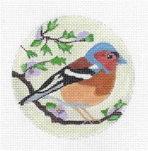 Bird Round ~ Chaffinch Bird & STITCH GUIDE 4" Needlepoint Ornament Canvas by Melissa Prince