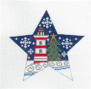 Star~Winter Lighthouse STAR Ornament handpainted Needlepoint Canvas CH Designs ~Danji