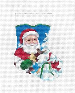 Christmas ~ Santa Birds Tree Mini Stocking handpainted 13m Needlepoint Canvas Susan Roberts