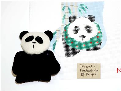 CANVAS SET ~ PANDA BEAR & CANVAS ~ Needlepoint Mini Stocking Ornament & PANDA by Kathy Schenkel