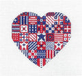 Heart ~ Patriotic Quilt HEART handpainted 18 Mesh Needlepoint Ornament by CH Designs Danji