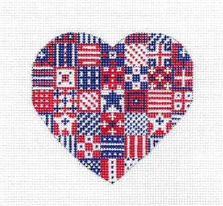 Heart ~ Patriotic Quilt HEART handpainted 18 Mesh Needlepoint Ornament by CH Designs Danji
