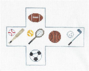 Sports Cube ~ All SPORTS CUBE Ornament handpainted Needlepoint Canvas by Kathy Schenkel