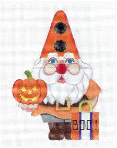 Gnome Canvas ~ Halloween Pumpkin GNOME "BOO" handpainted Needlepoint Canvas by Raymond Crawford