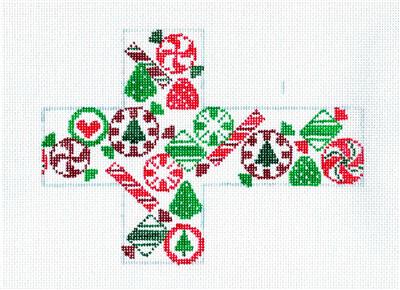 Cube ~ Christmas Candies CUBE Ornament handpainted Needlepoint Canvas by Kathy Schenkel