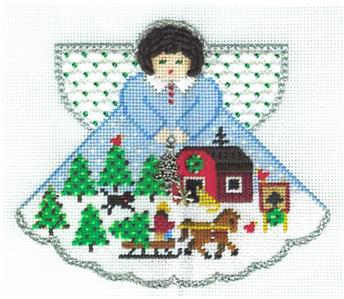 Angel ~ Christmas Tree Farm Angel & Charms & STITCH GUIDE Needlepoint Canvas by Painted Pony