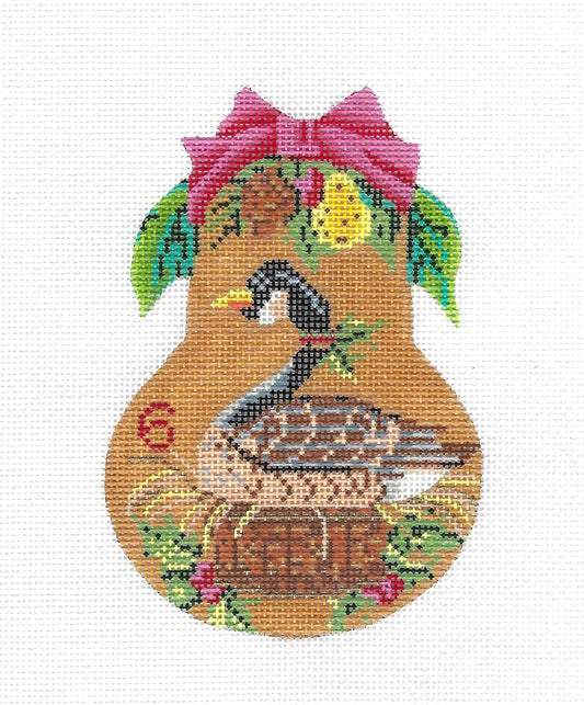 Kelly Clark Christmas Pear ~ 6 Geese laying Pear handpainted Needlepoint Ornament Kelly Clark