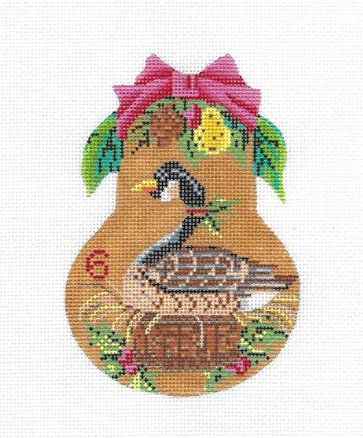 Kelly Clark Christmas Pear ~ 6 Geese Laying Pear handpainted Needlepoint Ornament Kelly Clark