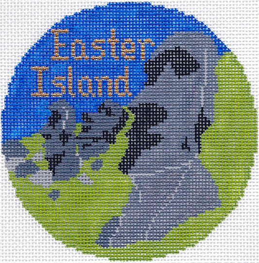 Travel Round ~ Easter Island in Polynesia 18mesh handpainted 4.25" Needlepoint Canvas by Silver Needle