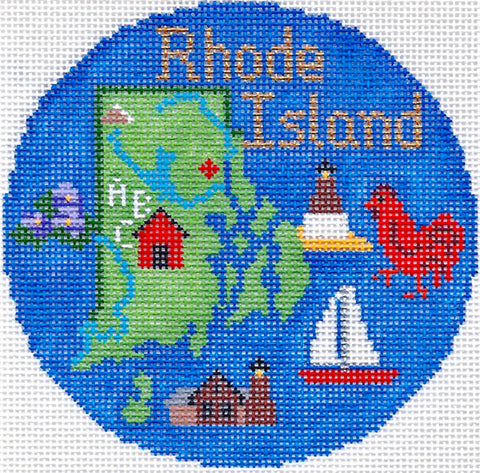 Travel Round ~ Rhode Island handpainted 4.25" Needlepoint Canvas by Silver Needle