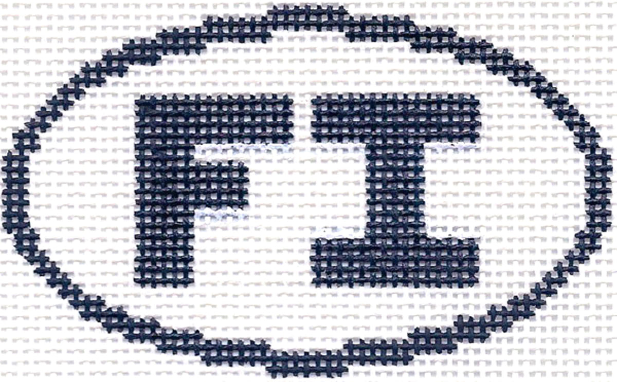 Sign Oval ~ "FI" FIRE ISLAND, NEW YORK SIGN handpainted Needlepoint Canvas Silver Needle
