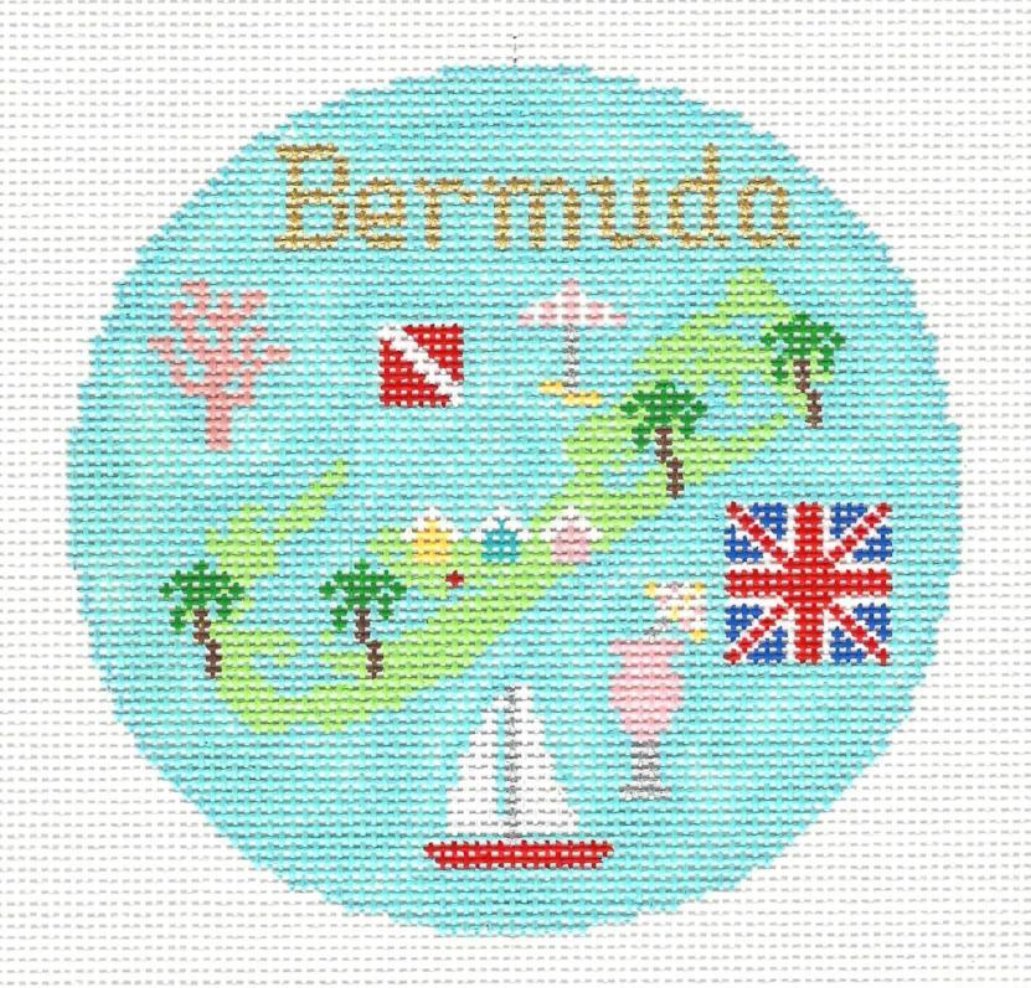 Travel Round ~ Island of Bermuda handpainted 4.25" Rd. 18 mesh Needlepoint Canvas by Silver Needle