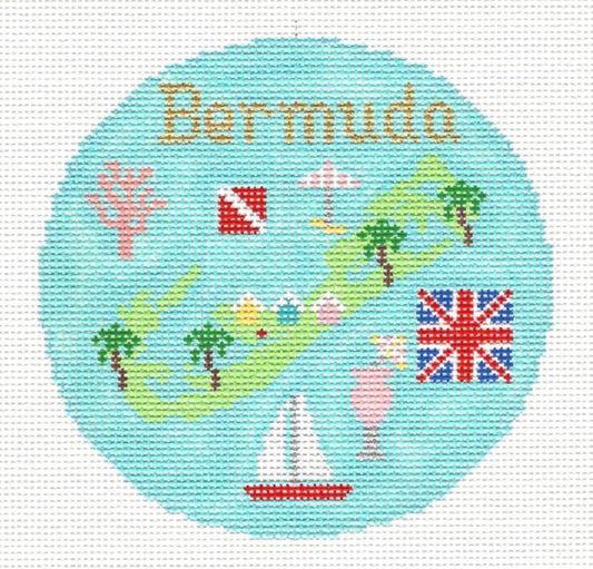 Travel Round ~ Island of Bermuda handpainted 4.25" Rd. 18 mesh Needlepoint Canvas by Silver Needle