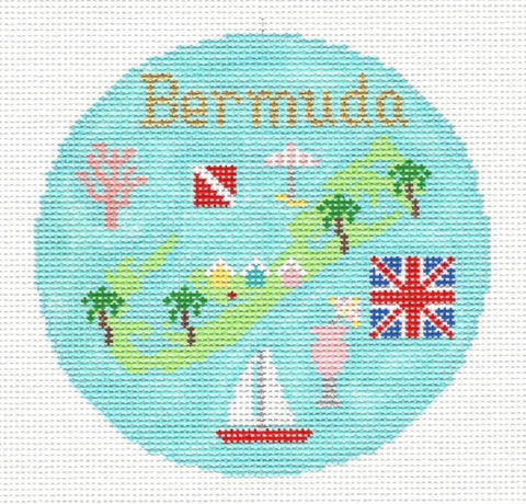 Travel Round ~ Island of Bermuda handpainted 4.25" round Needlepoint Canvas by Silver Needle