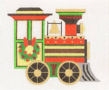 Christmas Train ~ Christmas Train Engine 18 mesh handpainted Needlepoint Canvas by Raymond Crawford