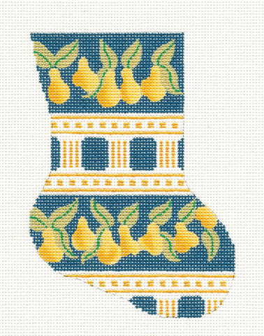 Stocking ~ Golden Pears on Navy Background Mini Stocking handpainted Needlepoint Canvas by Silver Needle