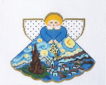 Angel ~ Starry, Starry Night Angel & Charms from Vincent Van Gogh artwork handpainted Needlepoint Canvas Ornament Painted Pony