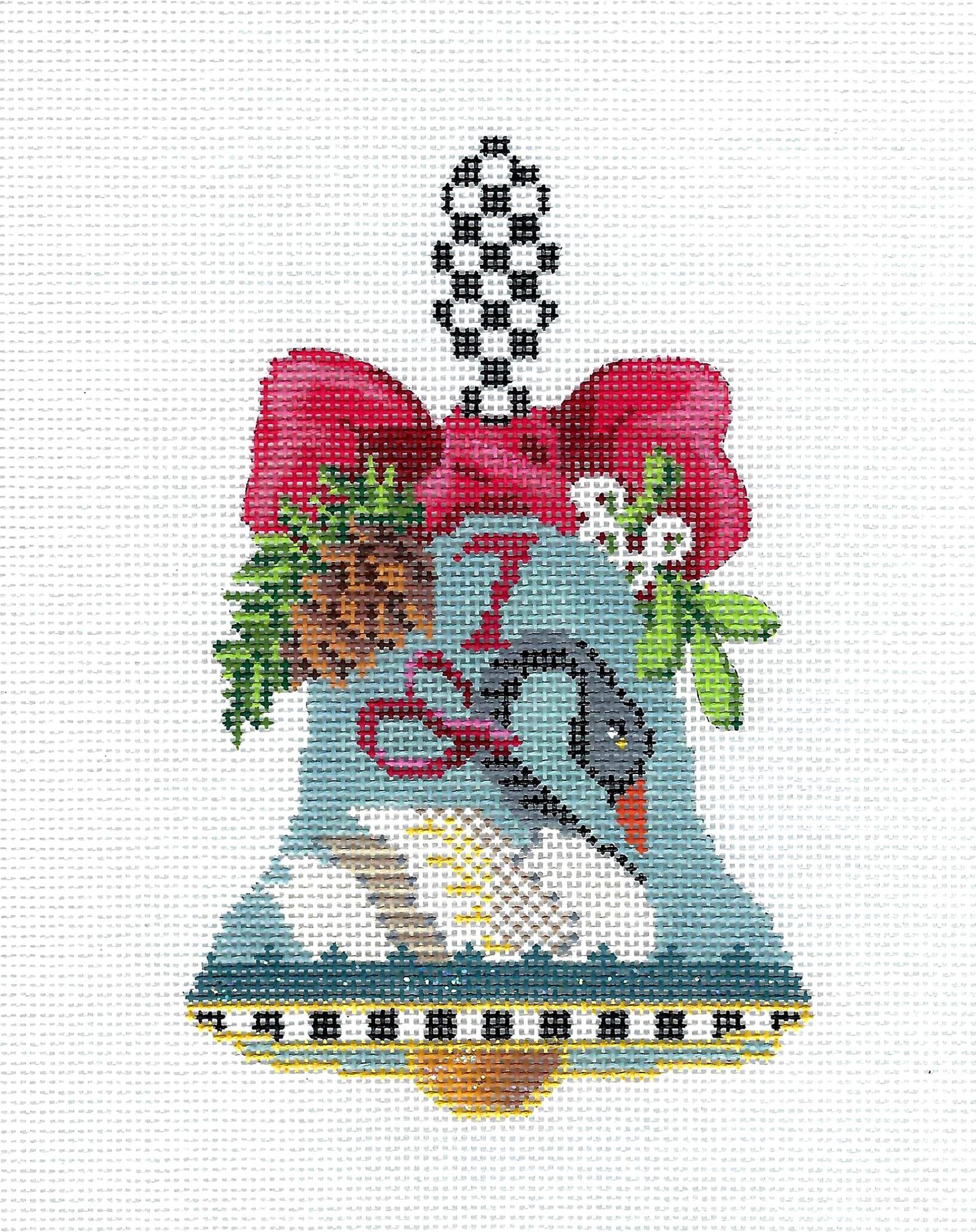 Kelly Clark ~ 12 Days of Christmas Hand Bell 7 Swans swimming handpainted Needlepoint Ornament by Kelly Clark