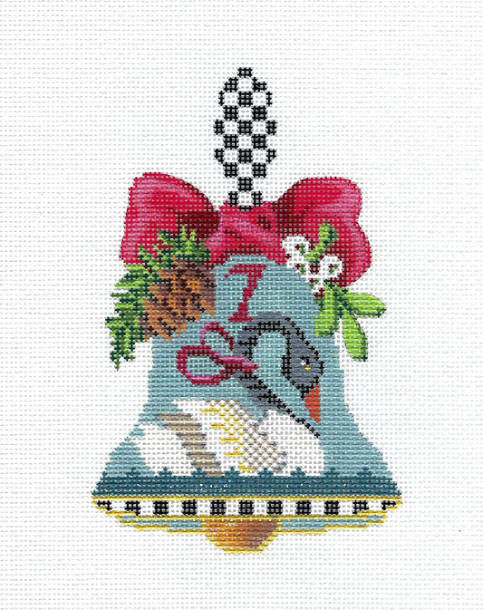 Kelly Clark ~ 12 Days of Christmas Hand Bell 7 Swans swimming handpainted Needlepoint Ornament by Kelly Clark