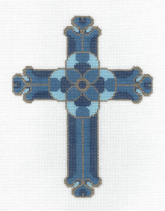 Cross ~ Elegant 7" Tall Blue and Gold JEWELS CROSS handpainted Needlepoint Canvas by LEE