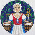 12 Days of Christmas 8 Maids Milking & STITCH GUIDE on handpainted 18 Mesh Needlepoint Canvas by PLD ~ JulieMar