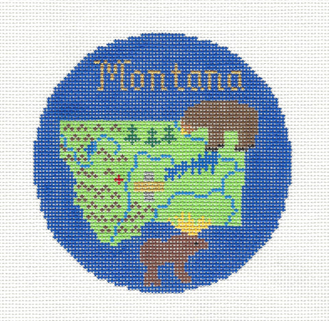 Travel Round ~ MONTANA handpainted 4.25" Needlepoint Canvas by Silver Needle