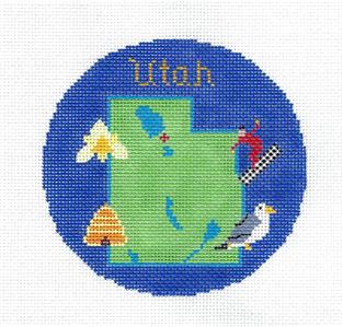 Travel Round ~ State of UTAH handpainted Needlepoint Canvas Ornament by Silver Needle
