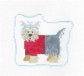 Dog ~ Yorkie in a Red Sweater Dog handpainted Needlepoint Canvas Ornament Kathy Schenkel