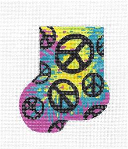 Peace Ornament ~ Tie-Dye Peace Signs Mini Stocking handpainted Needlepoint Canvas by Amanda Bradley