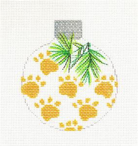 Pet Round ~ Golden Paw Prints Ornament handpainted Needlepoint Canvas by Whimsy & grace