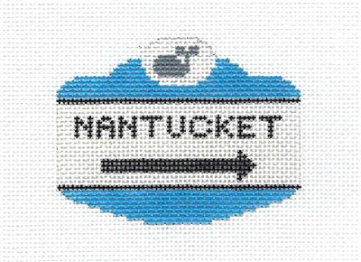 Travel Sign ~ NANTUCKET ISLAND, MASS. NANTUCKET SIGN handpainted 18 Mesh Needlepoint Canvas by Silver Needle