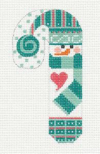 Candy Cane ~ Snowman with Scarf SMALL Candy Cane HP Needlepoint Canvas & STITCH GUIDE by CH Design from Danji