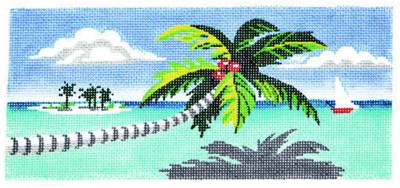 Insert Canvas ~ Tropical Palm Tree & Island handpainted Needlepoint Canvas ~ BR Insert ~ 8.25" by 4" by LEE