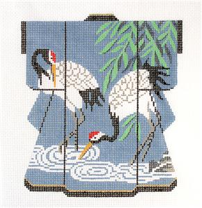 Kimono ~ Two Oriental Cranes MED. Kimono handpainted Japanese Needlepoint Canvas by LEE