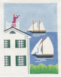 New England ~ New England Widow's Walk & Sailing Ships handpainted 18 Mesh Needlepoint Canvas by Silver Needle