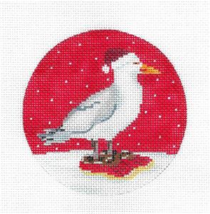 Bird Canvas ~ Seagull in Rubber Boots & Santa Hat handpainted Needlepoint Canvas by Scott Church
