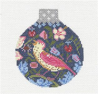 Bird Round ~ Warbler Accomplice Bird Ornament handpainted 18 mesh Needlepoint Canvas Whimsy & grace